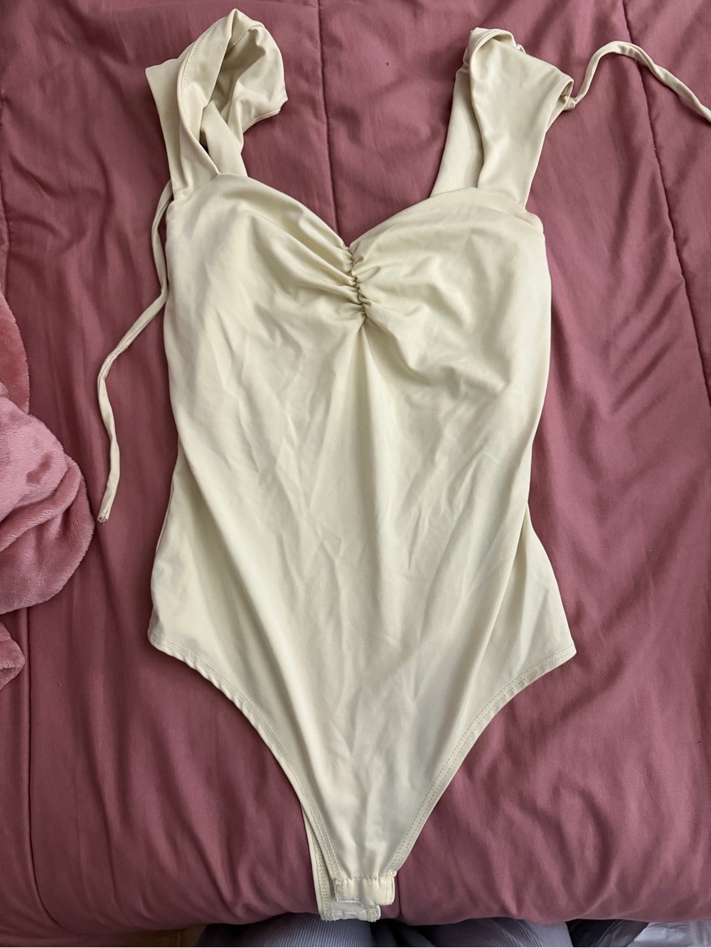 Cream One-Piece Bodysuit with Ruching